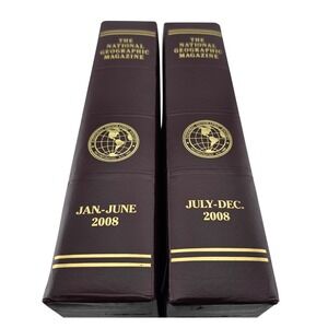 National Geographic Magazine Slipcase Binders 2008 Set of 2 Burgundy Good